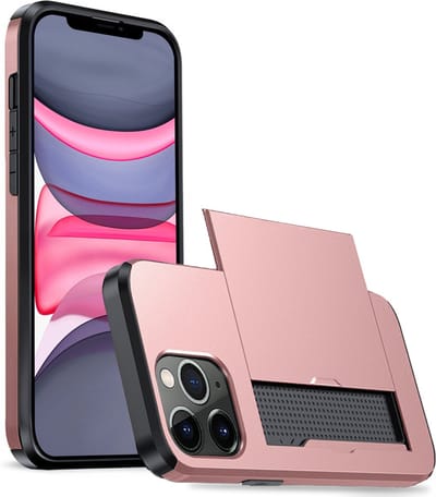 Hoesje Geschikt voor iPhone 11 Pro Hoesje Case Pashouder Hard Cover - Hoes Geschikt voor iPhone 11 Pro Hoesje Met Kaarthouder - Rosé goud