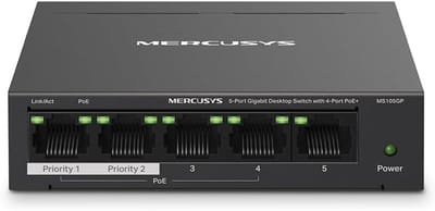 Gigabit Switch 5 Poorten met PoE+, Plug & Play, 250m Bereik