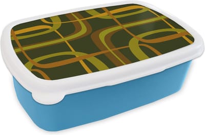 Broodtrommel Blauw - Lunchbox Jaren 70 - Retro - Groen - Brooddoos 18x12x6 cm - Brood lunch box - Broodtrommels voor kinderen en volwassenen