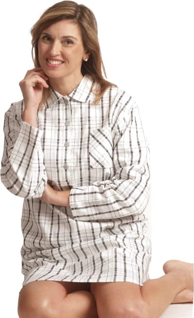 Cocodream dames nachthemd flanel - maat S - Ruit - ivoor/zwart