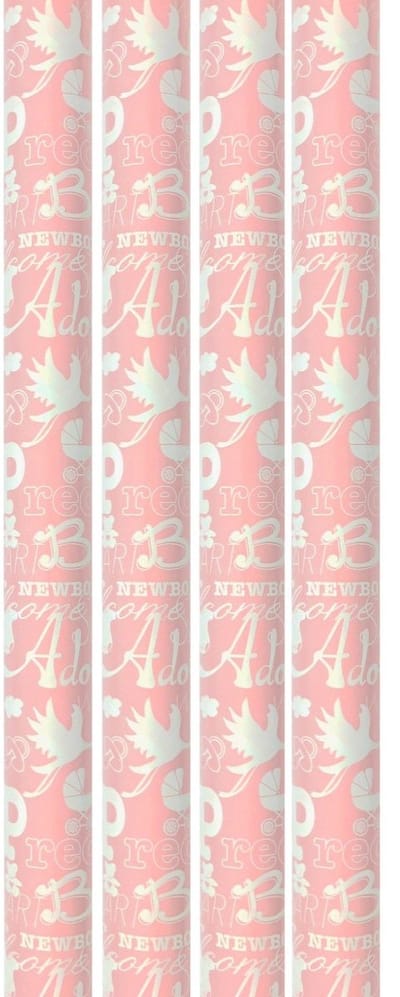 Benza cadeaupapier - Inpakpapier voor geboorte meisje Babyshower - 200 x 70 cm - 4 rollen