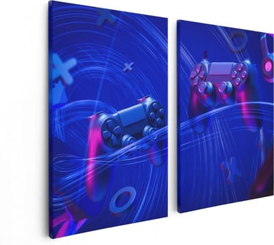 Artaza Canvas Schilderij Tweeluik Twee Gaming Controllers - Gamen - 80x60 - Foto Op Canvas - Canvas Print