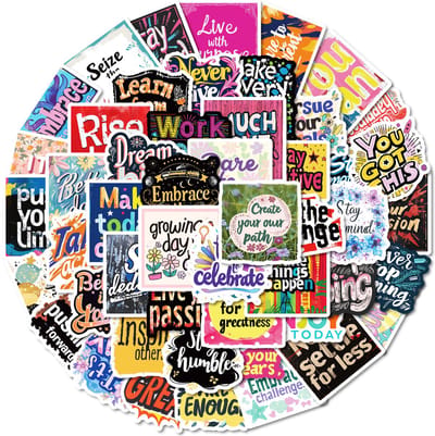 50 Stickers met Positieve Teksten - Engelse Quotes voor Positiviteit - Laptop stickers, journal, agenda, muur etc.
