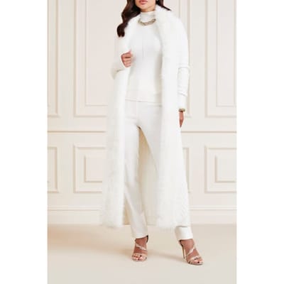 GUESS Marciano By  Paula Faux Fur Long Pale Coat Pearl Taglia: XXS | Giacche in ecopelliccia Outlet | Donna | Bianco