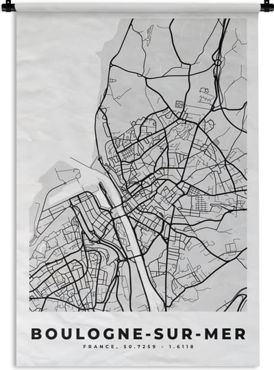Wandkleed - Wanddoek - Frankrijk - Boulogne-sur-Mer - Stadskaart - Plattegrond - Kaart - 120x180 cm - Wandtapijt