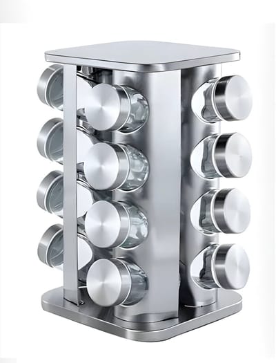 Cheffinger Kruidenrek – Kruidenrek staand – 16 kruidenpotjes – 360° draaibaar – Modern – Roestvrij