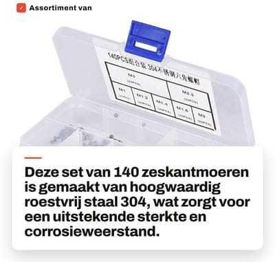 Dailygoods- Zeskantmoer Assortiment 140 Stuks - Roestvrij Staal 304 - Zeskantmoeren M1/M1.2/M1.4/M1.6/M2/M2.5/M3 - Corrosieweerstand - Veelzijdig Gebruik - Moeren