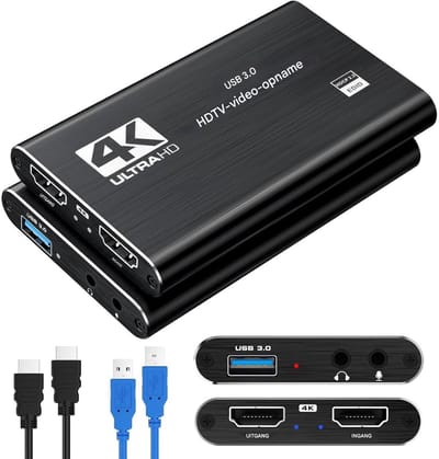GELLDG Videocapturekaart - USB 3.0 Videocapturekaart - Plug-and-Play - Brede Compatibiliteit - Met Hoge Snelheid USB 3.0 Transmissie - 14,5*12,5*3,5cm - Geschikt voor Xbox PS4 Switch Camera PC OBS - Metaal Legering