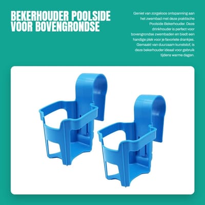 Dailygoods- Bekerhouder - 2 Stuks - Kunststof - Voor Bovengrondse Zwembaden - Drink Houder - Blauw - Afmetingen 14 x 9 x 7 cm - Zwembadaccessoire