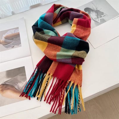 Mode Regenboog Kleurblok Ruit Ontwerper Winter Sjaal Dames Kasjmier Sjaal Streep Deken Wikkel Buiten Reizen Warm Dames 35x200cm black