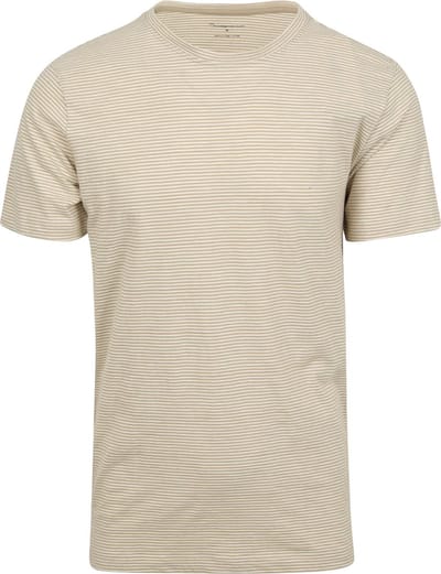 KnowledgeCotton Apparel T-shirt Strepen Beige - Maat L - Heren - Casual T-shirts
