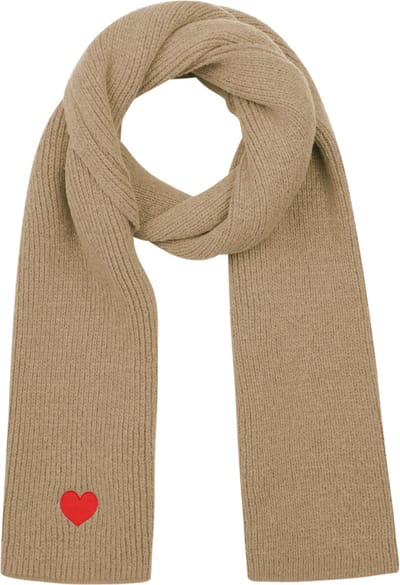Wintersjaal met hart detail - camel - scarves winter - warme wintersjaal - trendy wintersjaal