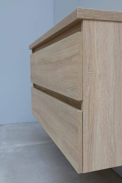 Basic Bella Badkamermeubelset - 100x55x46cm - 1 wasbak - Acryl - Wit - 2 kraangaten - Wandspiegel met verlichting - MDF Eiken