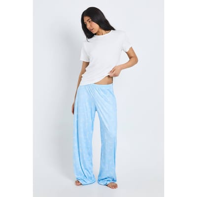 boohoo Dames Tall Martini & Strik Print T-shirt En Broek Pyjama Set | Blauw | Maat: 36