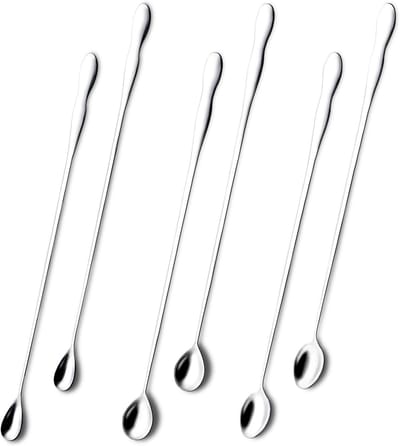 Koffielepels - IJsthee lepels - Lepels met lange steel - Roerlepels voor koffie, ijs en cocktails - Roestvrijstalen roerstokjes - Dessertlepels van 32 cm (6-pack)