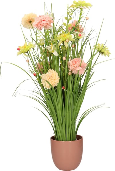 Kunstbloemen boeket roze - in pot oudroze - keramiek - H70 cm