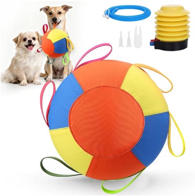 KZQ Speelgoedbal voor huisdieren - Herdersbal voor honden - Oefenbal voor honden - Interactief speelgoed voor huisdieren - Opblaasbaar PVC, scheurvast - Geschikt voor kleine, middelgrote en grote honden voor training, beweging en spel - 25 cm