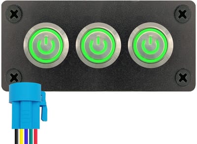 ProRide Metalen Drukschakelaars ON-OFF 220V - 16mm - Drievoudig inbouwpaneel - IP67 - LED indicatie Groen