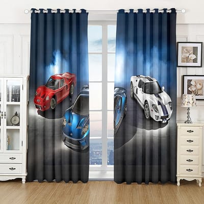 3D Sport Raceauto Bedrukte Raamgordijnen voor Jongens Mannen Volwassenen Prachtig Landschap Woonkamer Slaapkamer Keuken Gordijnen Drapes 135W165H(CM)53x65in&Hook