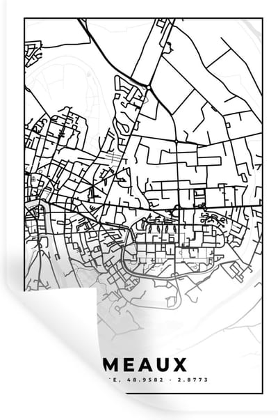 Muurstickers - Sticker Folie - Stadskaart - Meaux - Plattegrond - Kaart - Frankrijk - Zwart wit - 20x30 cm - Plakfolie - Muurstickers Kinderkamer - Zelfklevend Behang - Zelfklevend behangpapier - Stickerfolie
