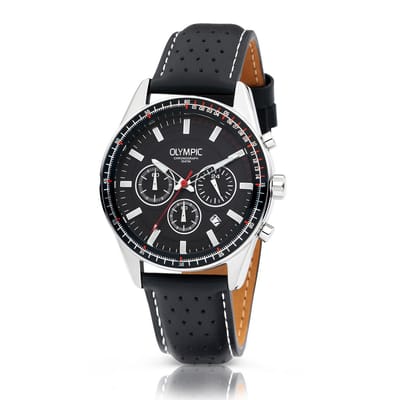 Olympic OL72HSL076 MASON Horloge - Staal -Leer - Zwart