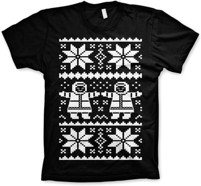 Heren Tshirt -S- Retro X-Mas Knit Pattern Zwart