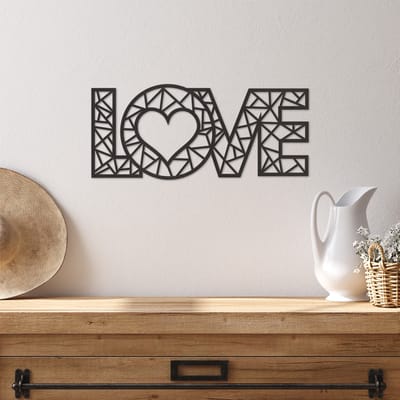 Geometrische Wanddecoratie Love - Geometrische Muurdecoratie Liefde - Muurdecoratie Hout - Wanddecoratie Hout - Muurdecoratie Woonkamer - Wanddecoratie Woonkamer - Wanddecoratie Industrieel - Wanddecoratie Dieren - 49 x 21.5 cm