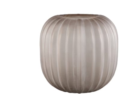 PTMD Levente Sand Carved Glass Round Vase Ribbed Low