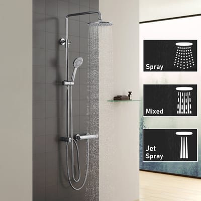Auralum Max Doucheset met Filter - 90 cm Glijstang - Met Handdouche Glijstangset - Douchekop Ø 12 cm - 6 Standen - Inclusief Plankje - Hoge Druk - Universele Aansluiting - Anti-Kalk - Chroom&Wit
