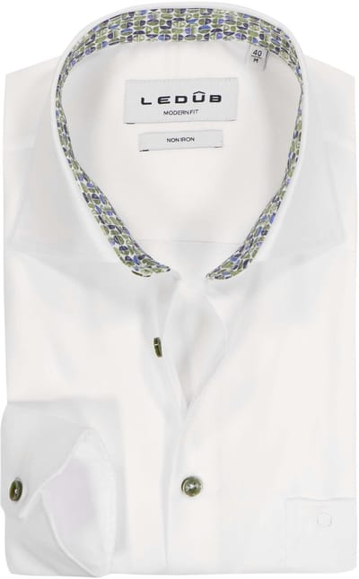 Ledub modern fit overhemd - mouwlengte 72 cm - popeline - wit - Strijkvrij - Boordmaat: 39 (EU maat: M)