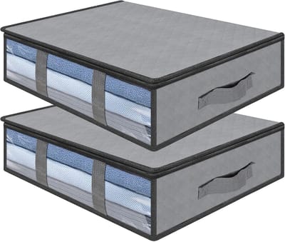 Opbergtas voor onder bed, 2 stuks, opvouwbaar, closet organizer, zachte tas, grote capaciteit, met transparant venster, versterkte handgrepen, organizer met ritssluiting, vliesstof
