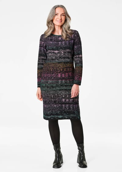 Tricot jurk met all-over jacquardpatroon - meerkleurig - Gr. 38 van Goldner Fashion