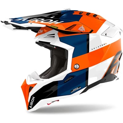 Airoh Helm Aviator 3 AMS² Monarch glans blauw wit oranje L