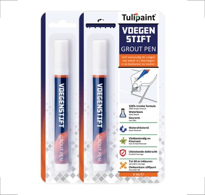 DuoPack - Tulipaint Voegenstift (Wit) - Voegenmarker Voegenpen Voegenverf Voegstift Voegverf - voegen verven schilderen - voegenwit - voegenfris - voegenreiniger - voegen verf - tegelvoegen schoonmaken schoonmaakmiddel tegelvoeg voeg stift marker pen