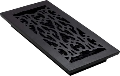 Vloerrooster Gietijzer - Ventilatierooster Decoratief - Interieur Afwerking - Victoriaans Krulmotief - 15x25 cm - Zwart