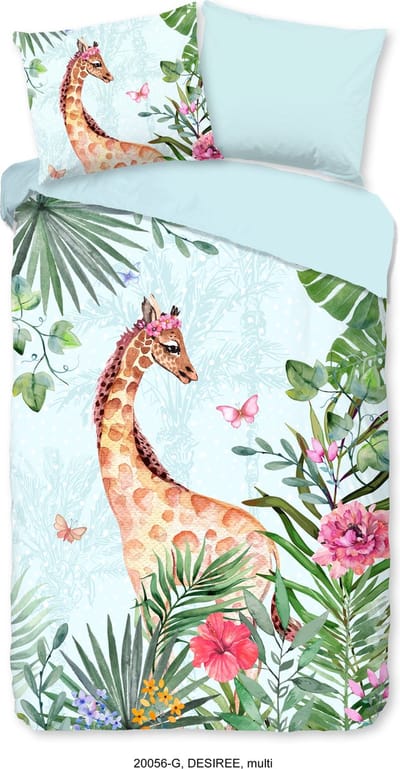 Good Morning dekbedovertrek giraf - 1 persoons 140x200/220 cm - Aqua - 100% Katoen renforc�