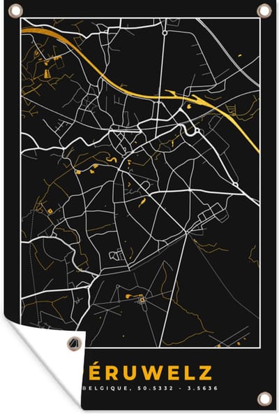 Muurdecoratie Plattegrond - Péruwelz - Stadskaart - Kaart - 120x180 cm - Tuinposter - Tuindoek