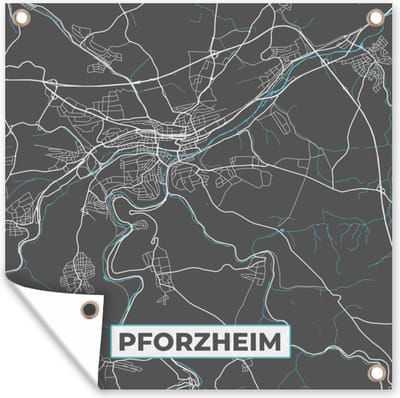 Tuin poster Duitsland – Blauw – Pforzheim – Stadskaart – Kaart – Plattegrond - 200x200 cm - Tuindoek