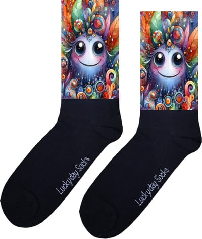Monstertje - Opkikker - Grappige sokken - Valentijns cadeau - Verjaardag cadeau - Grappig - Kleur - Leuke sokken - Vrolijke sokken - Aquarel - Kerst Sokken - Vaderdag - Moederdag - Kerstcadeau - Socks die Happy maken - 37-44