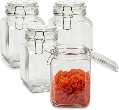 Vivalto Weckpot/inmaakpot - 4x - Caja - 1.2 L - glas - met beugelsluiting - luchtdicht - 11 x 17 cm