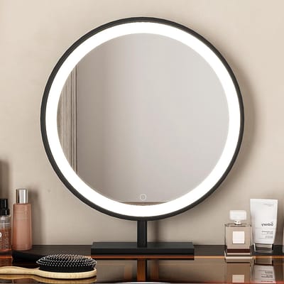 Multifunctionele Luxe Kaptafel met LED Spiegel en Kruk, 119,9 x 35,1 x 74,9 cm, Make-up Tafel, Bureau en TV-Meubel in Eén met Super Opbergruimte