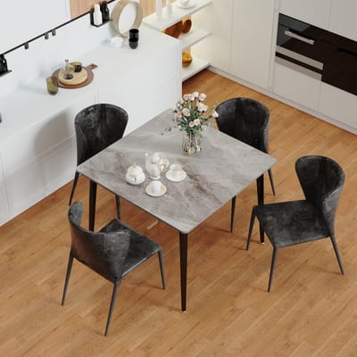 FATIVO Vierkant Eettafel - Kleine Keukentafel - marmerlook - 80x80x76cm - Grijs & Zwart - Modern Tafel voor Eetkamer, Keuken, Woonkamer