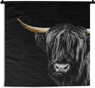Wandkleed - Wanddoek - Schotse Hooglander - Gouden Hoorns - 180x180 cm - Wandtapijt