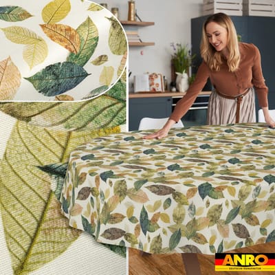 ANRO Tafelkleed Bloemen en vogels Beige Ovaal 160x140cm Rechte rand Afwasbaar Waterafstotend