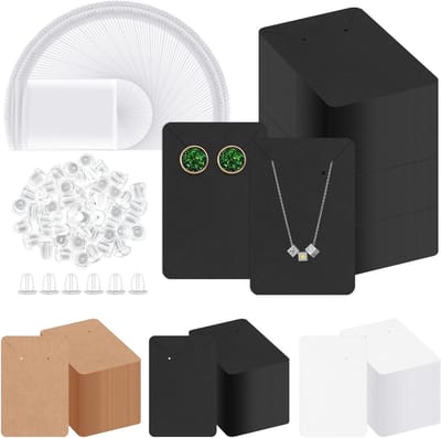 300 Stuks Oorbellenkaarten met Oorbellensteunen en Zelfsluitende Zakjes, 9 x 6 cm Zwarte Oorbellenkaarten, Oorbellenhouder, Oorbellenverpakking voor Sieraden Display en Organisatie