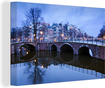 Canvas schilderij 180x120 cm - Wanddecoratie Amsterdam - Winter - Water - Muurdecoratie woonkamer - Slaapkamer decoratie - Kamer accessoires - Schilderijen