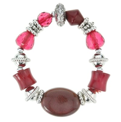 Behave - Elastische armband met rode kralen - kleurrijke stijl - 17 cm