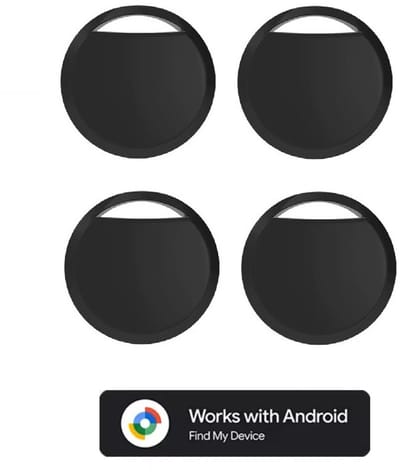 BlueTime - 4 stuks - Slimme Bluetooth Tag - Draadloze Sleutelhanger Tag met Geluidssignaal, Locatie delen & Lost Mode – Ideaal voor Sleutels, Portemonnee & Bagage - Geschikt voor Android Find My Device