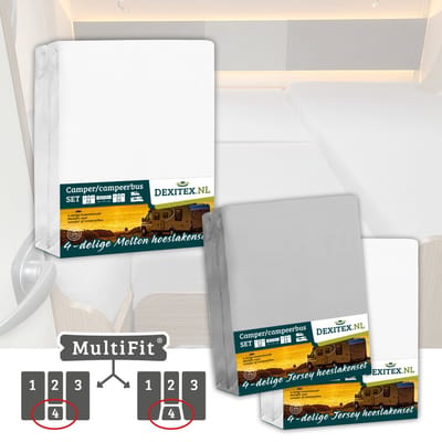 Dexitex 1 x Molton 1 x Hoeslaken Wit + 1 x Hoeslaken Licht grijs / 4 delige set-Geschikt voor Camper lengtebedden of enkele bedden