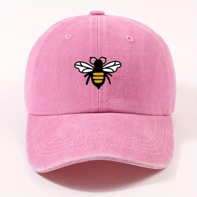 Modieuze honingbijenpatroon baseballpet voor zowel mannen als vrouwen, casual straat retro eendagsnavelpet, voor buitenreizen en wandelen (Pink,Adjustable) roze